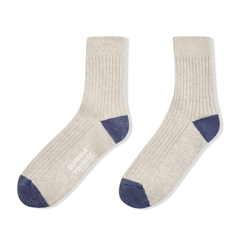 Maden casual contrasting floral yarn knitted mid length socks with three color pit stripe thick thread long socks