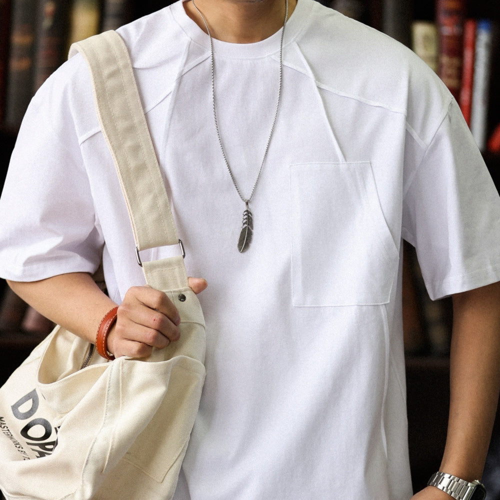 Japanese retro men's loose round neck pure cotton short sleeved T-shirt