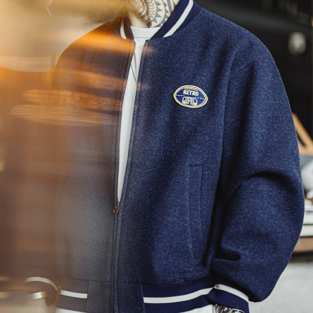 American Retro Blue Embroidered Contrasting Short Jacket