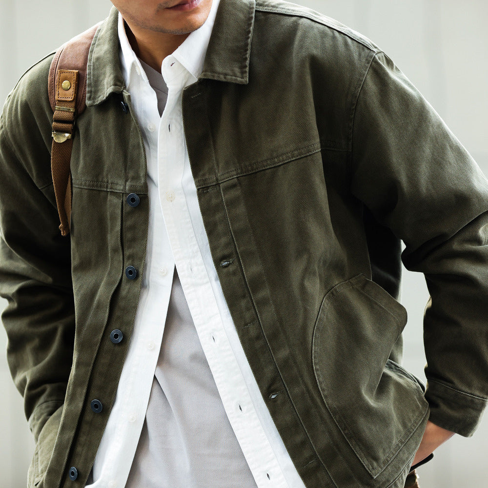 Gray style carbon brushed jacket for men, loose casual lapel workwear jacket