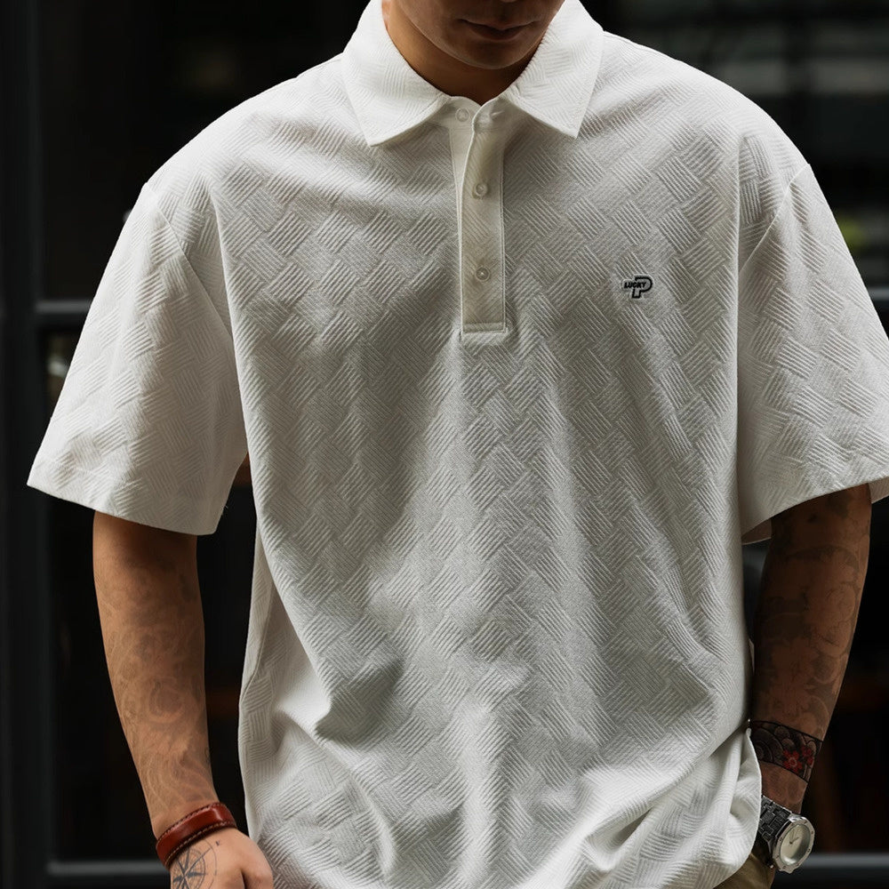 American casual 200g men's checkered embroidered short sleeved polo shirt