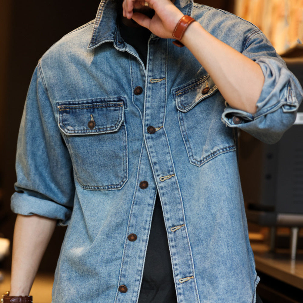 Washed 9.5oz denim shirt, Lyocell collar, workwear jacket