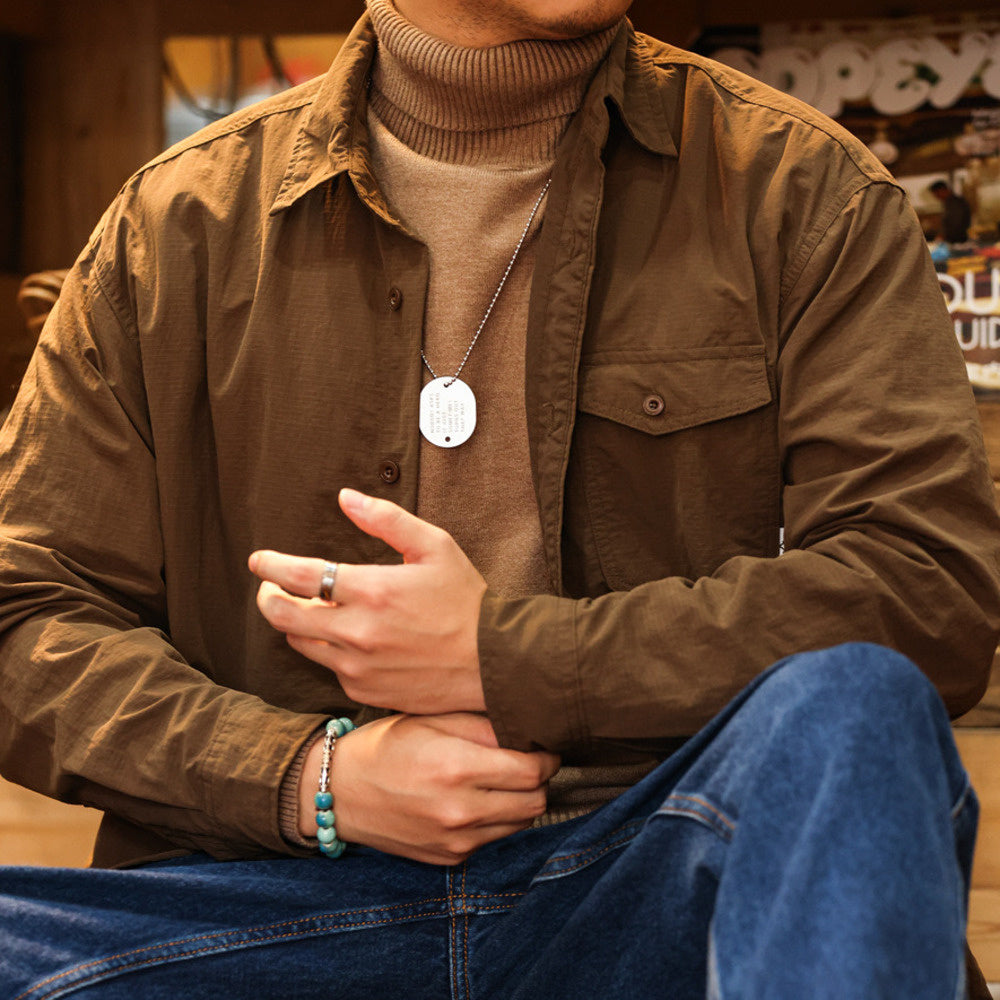 Outdoor coffee color thin long sleeved shirt, men's waterproof casual workwear, dark plaid jacket