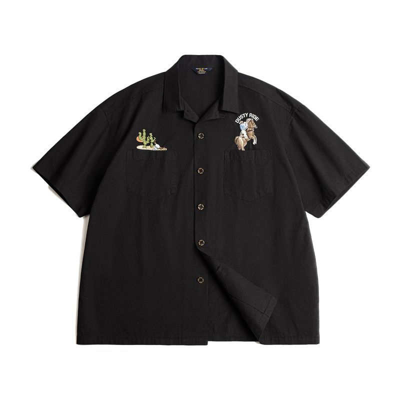 American Retro Peter Pan Collar Embroidered Cotton Shirt
