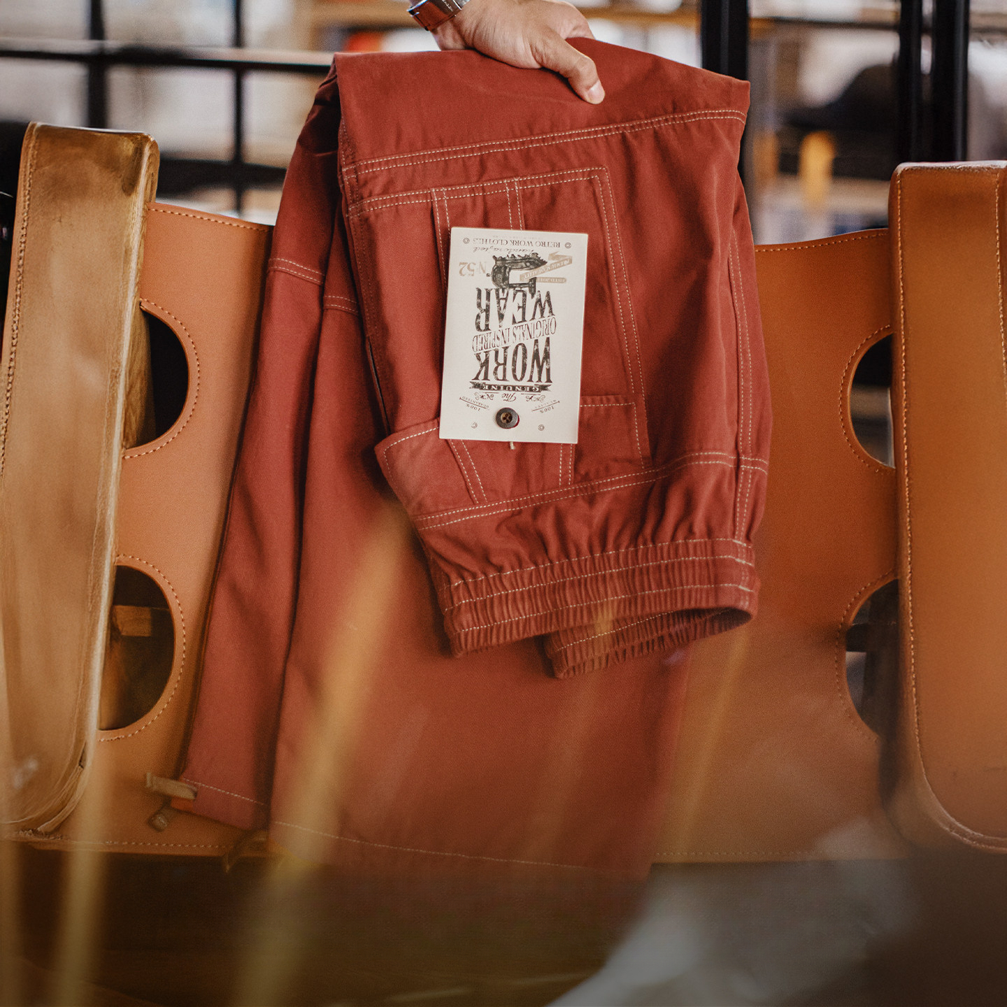 American Retro Multi Pocket Brick Red Straight Leg Wide Leg Ankle Binding Work Pants