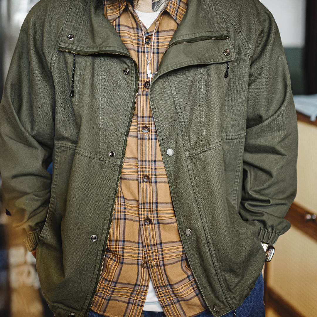 American Retro Stand Up Collar M65 Windproof Silhouette Military Green Vintage Jacket