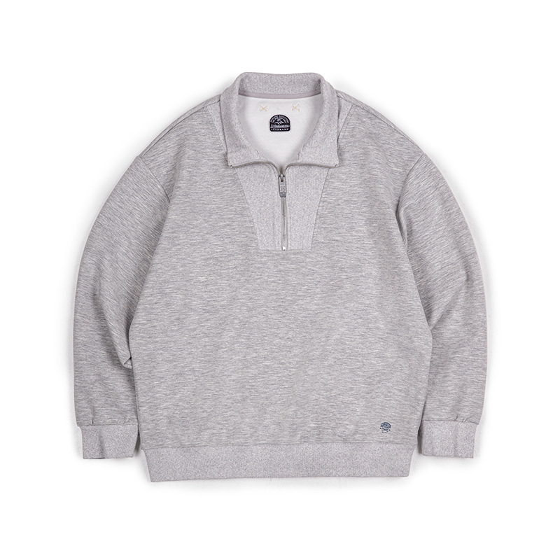 Maden Casual Air Layer Half Zipper Sweater Academy Style Grey Spliced Stand up Neck Top