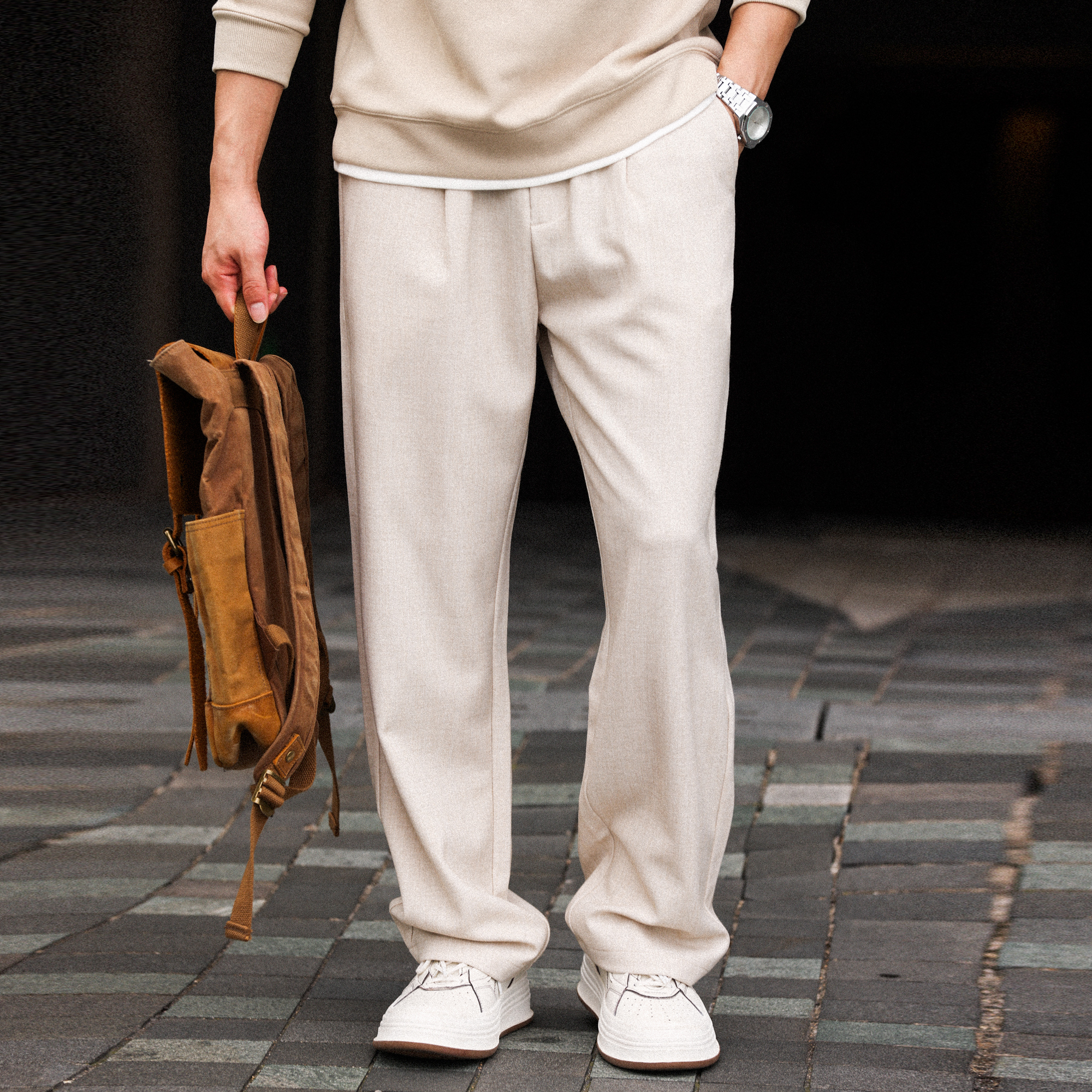American 280g Imitation Linen Straight Leg Men'S Three-Dimensional Casual Trousers