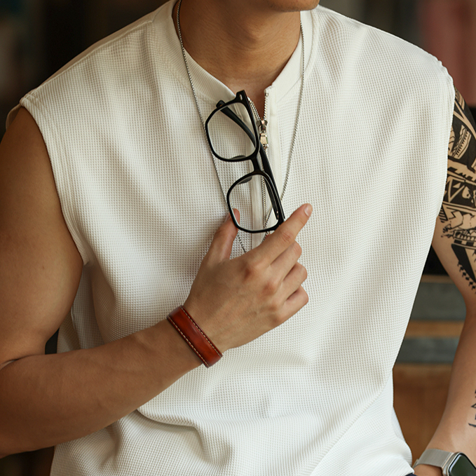 American casual half zipper men's 260g sports and fitness vest