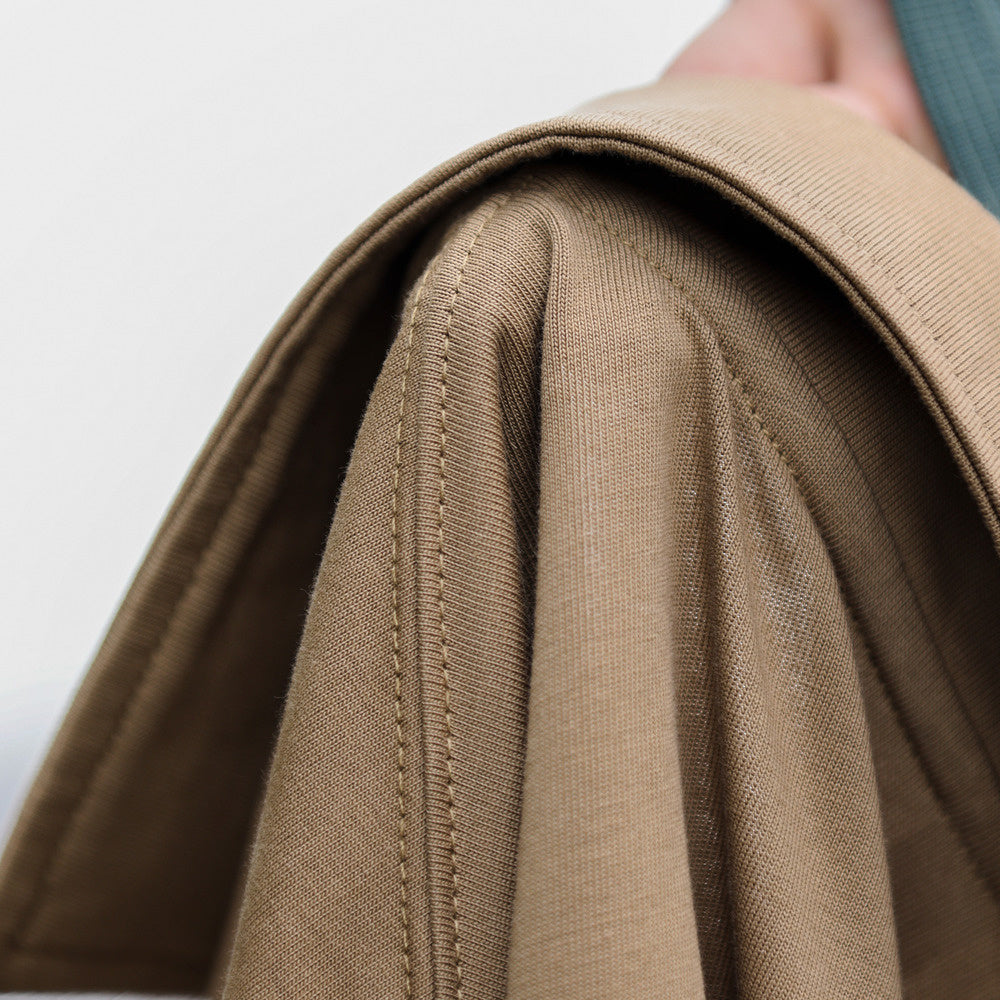 Casual pocket lapel long sleeved polo shirt with curved hem for outdoor sports layering workwear T-shirt