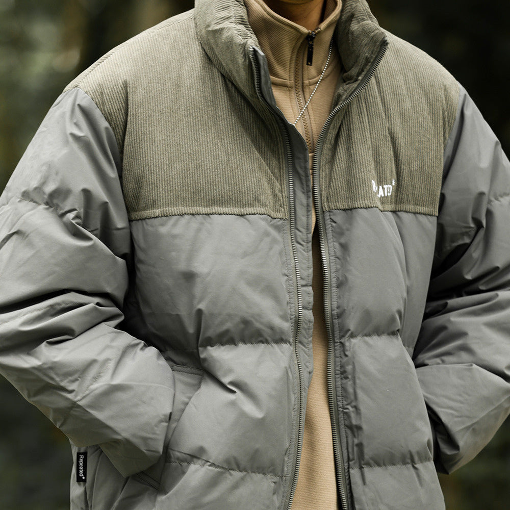 Standing collar down jacket men's short 90 white duck down warmth thickening splicing bread clothing jacket