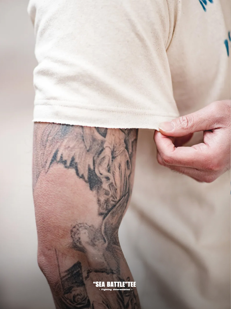 Maden Vintage Boat Anchor Printed Letter Round Neck Half Sleeve T-shirt