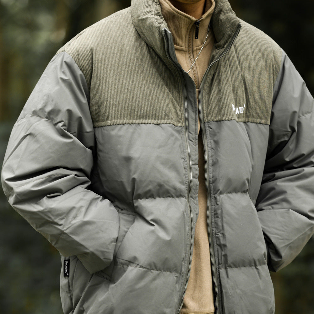 Standing collar down jacket men's short 90 white duck down warmth thickening splicing bread clothing jacket