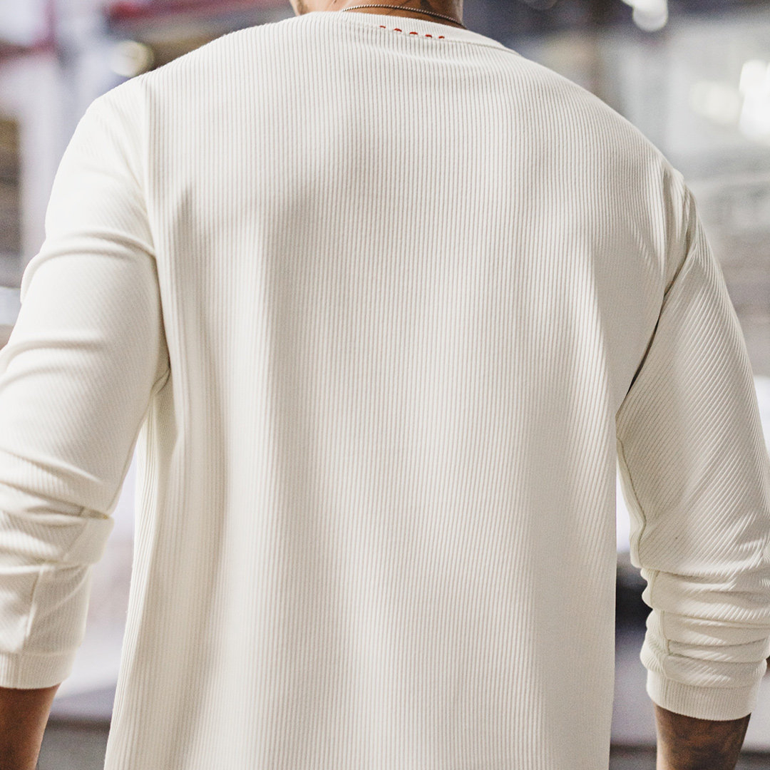 American 3D Pit Strip White Thin Knitted Base Long Sleeve T-shirt