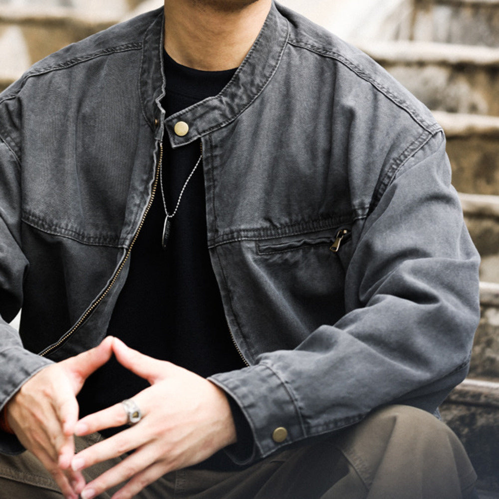 Vintage stand up collar Detroit jacket men's slightly wide canvas vintage outdoor tough guy workwear jacket