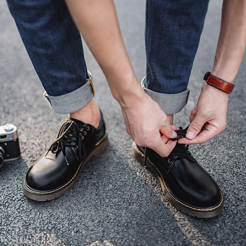 Maden Trendy shoes, new casual leather shoes, black big toe shoes, British style, low cut trend