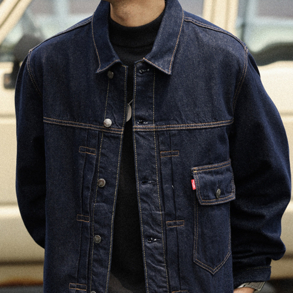 Storm Knight Cowboy Jacket, Deep Blue Amekhaki Collar, Bright Thread Jacket