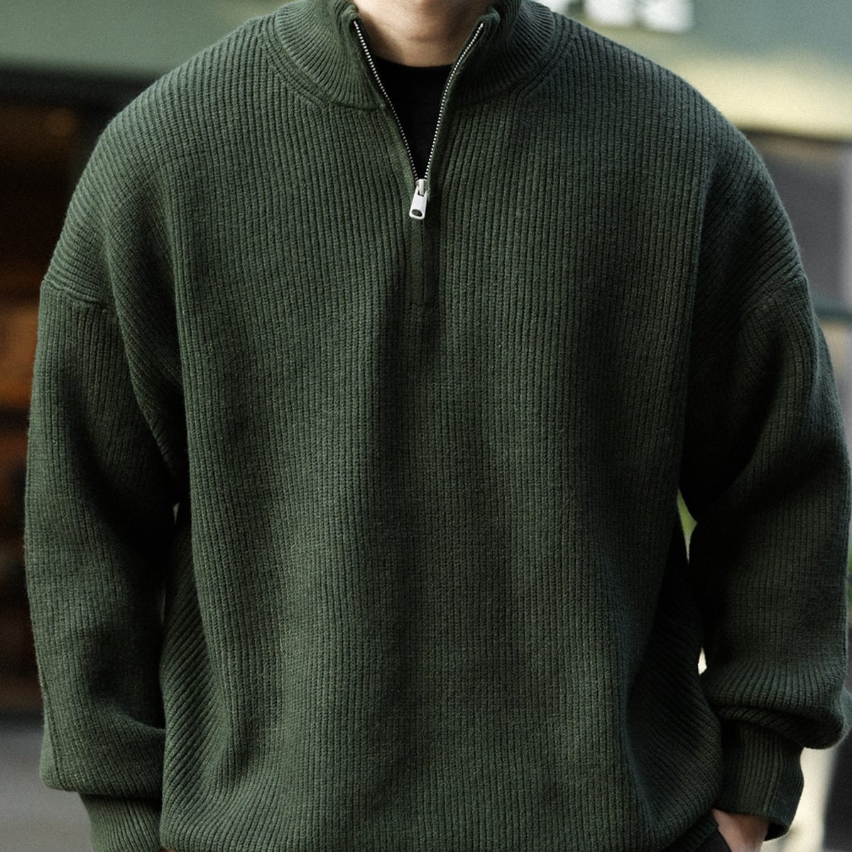 American Retro Half Zipper Stand Up Collar Men'S 700g Retro Lazy Style Warm Sweater Jacket