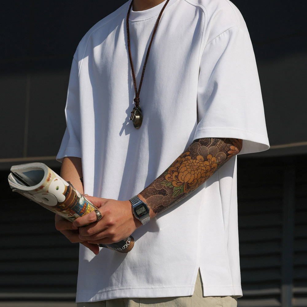 American casual 230g space cotton men's sports splicing short sleeved T-shirt