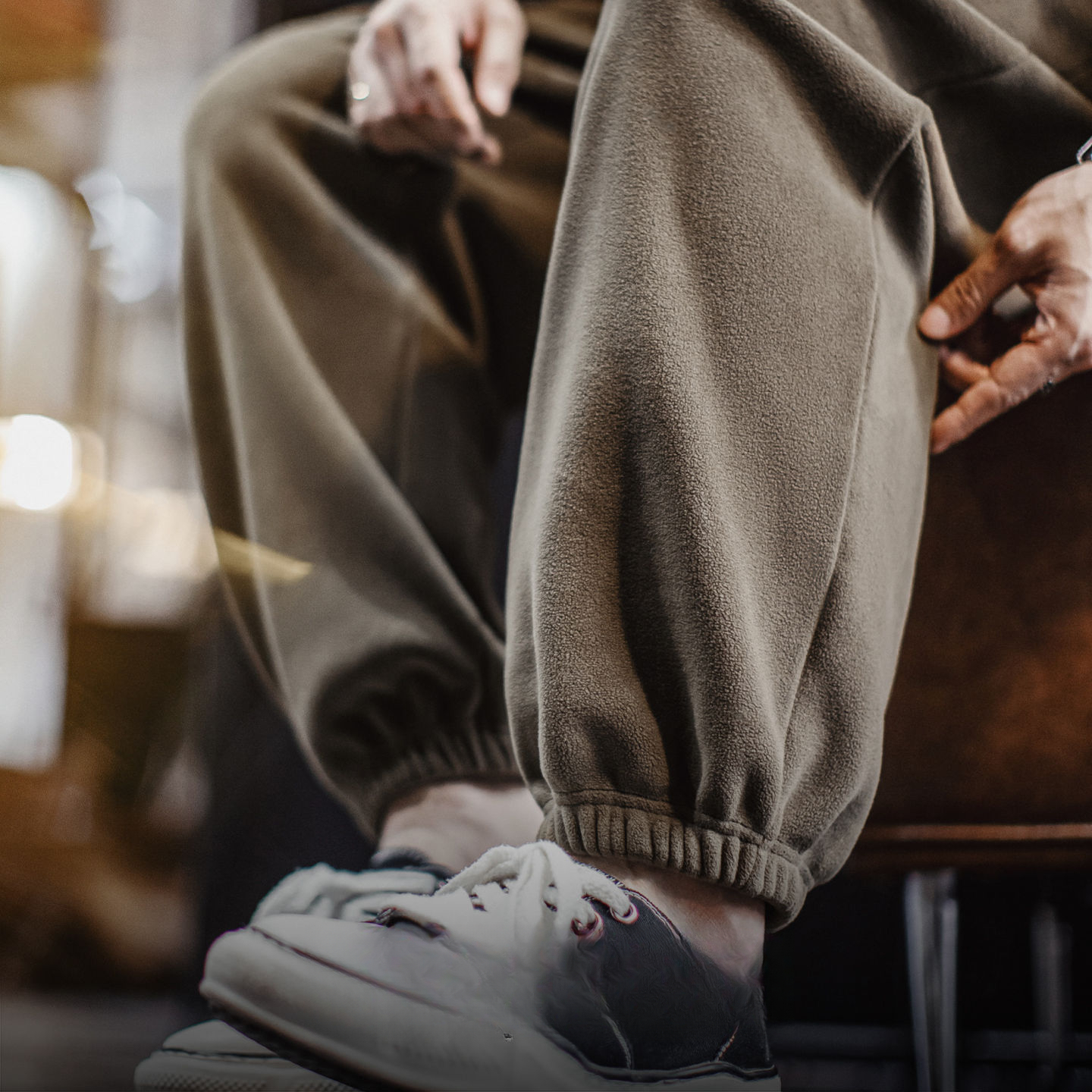 American Retro Fleece Warm Brown Maillard Leg Tied Casual Pants