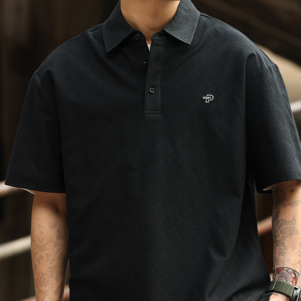 American casual 200g men's checkered embroidered short sleeved polo shirt