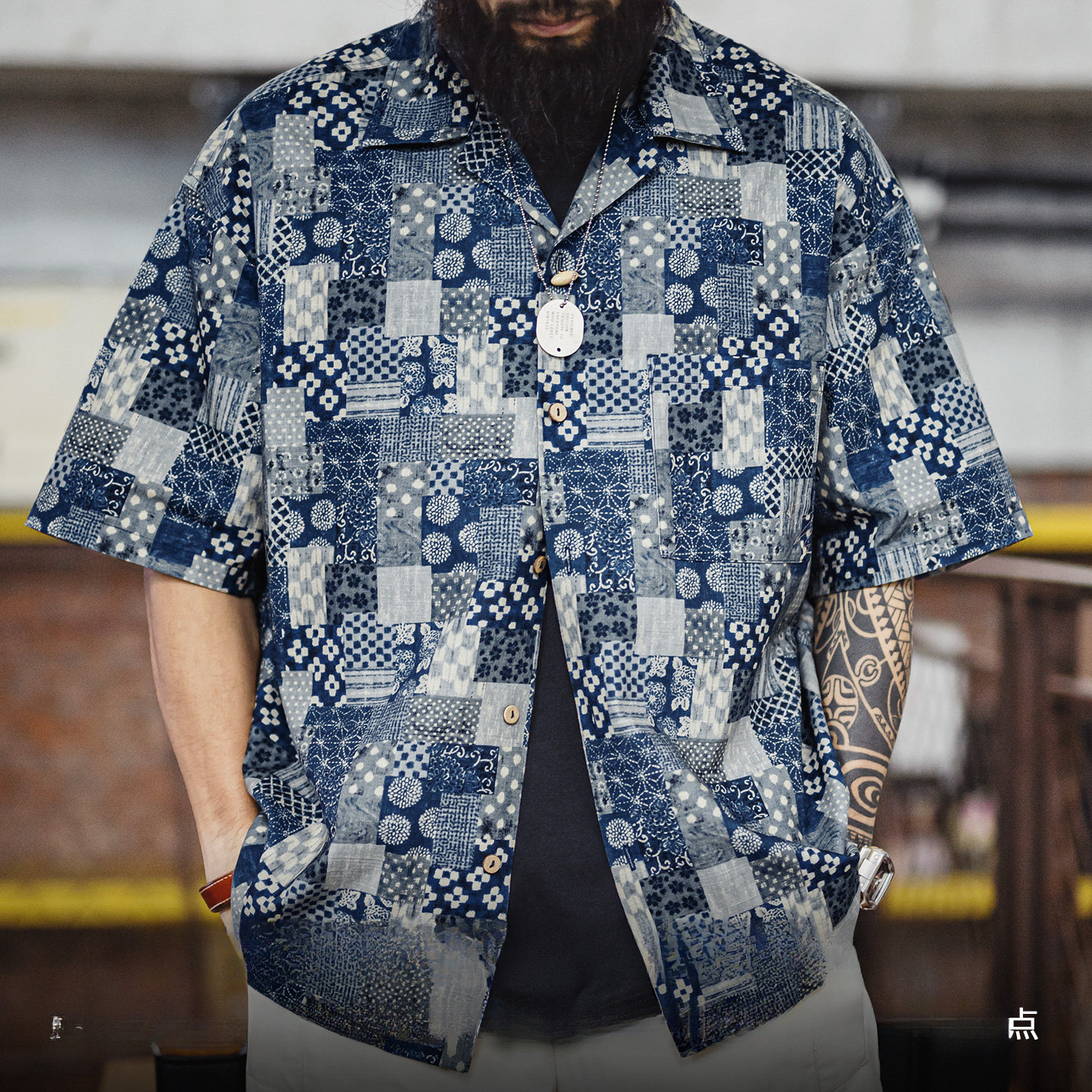 American Retro Boro Vintage Printed Short Sleeved Shirt