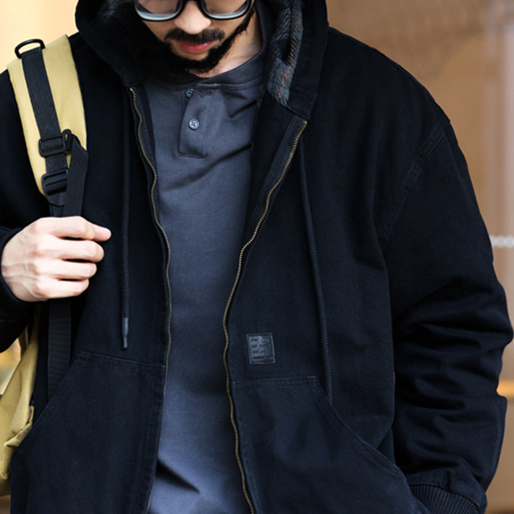 Hooded cardigan jacket, men's loose vintage zipper casual hoodie