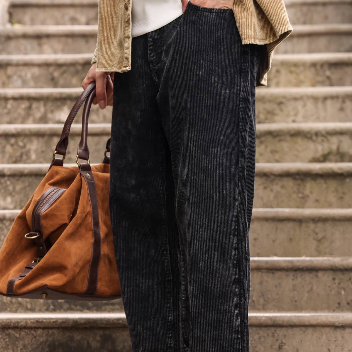 American Retro Corduroy Men'S Loose Washable Vibe Vibe Straight Leg Casual Jeans