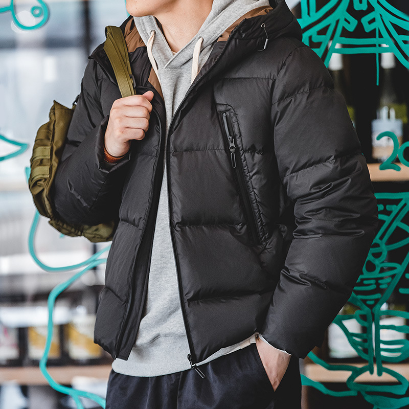 Maden Casual Duck down Short Hood down Jacket Warm Contrast Color Mechanical Style Cotton-Padded Jacket