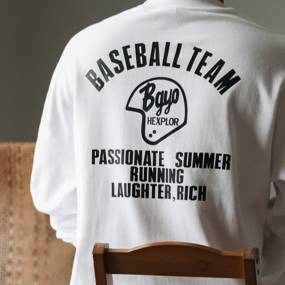 Casual Printed 300g Heavyweight Long Sleeve T-Shirt Milled Wide Small Neckline White Bottom Shirt