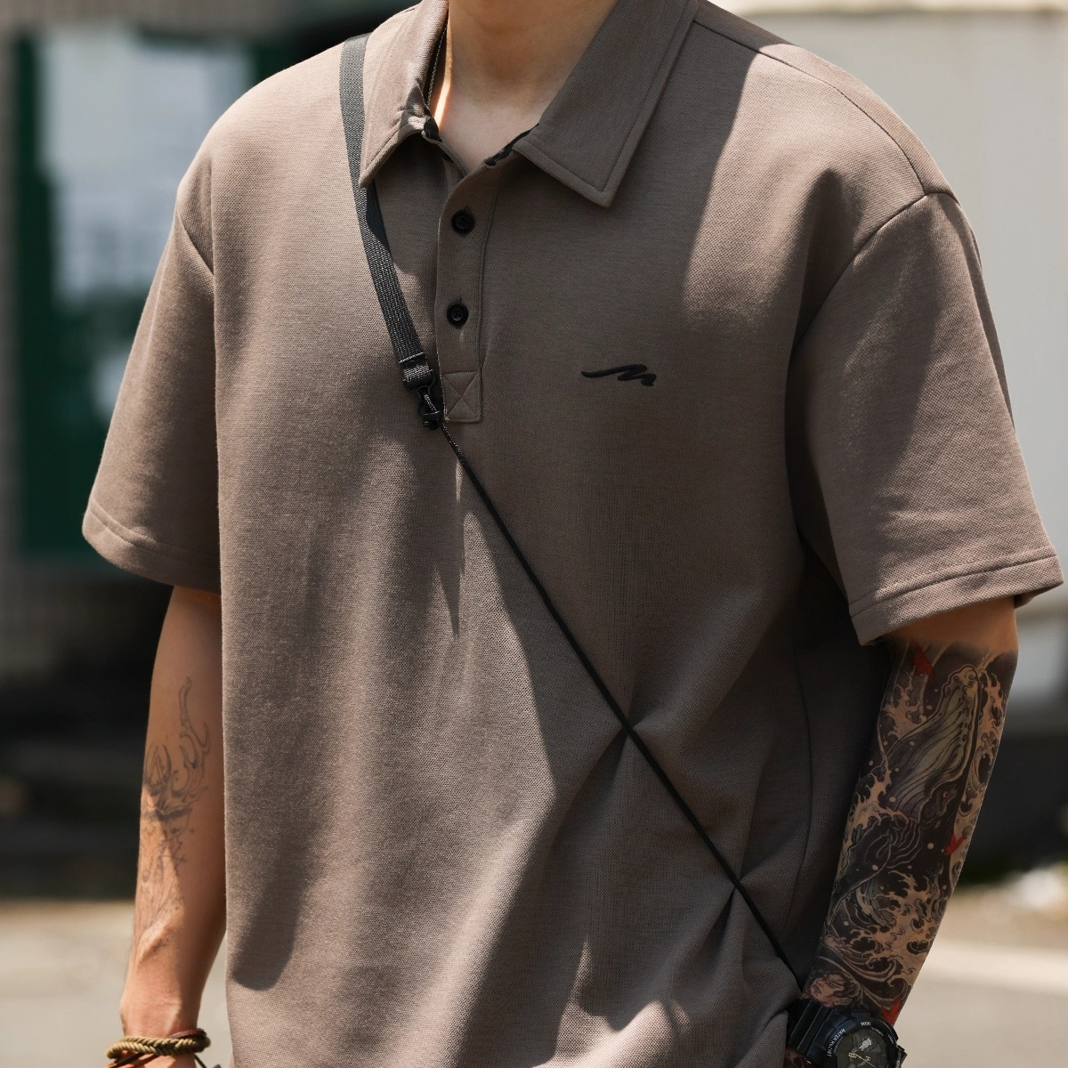 Summer casual 3D embroidered men's 240g heavyweight lapel short sleeved polo shirt