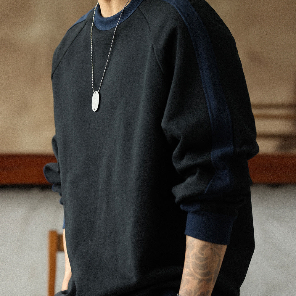 Ribbed Clashing Colorblocked Pullover Sweatshirt 480G Heavyweight Cotton Terry Casual Jacket Top