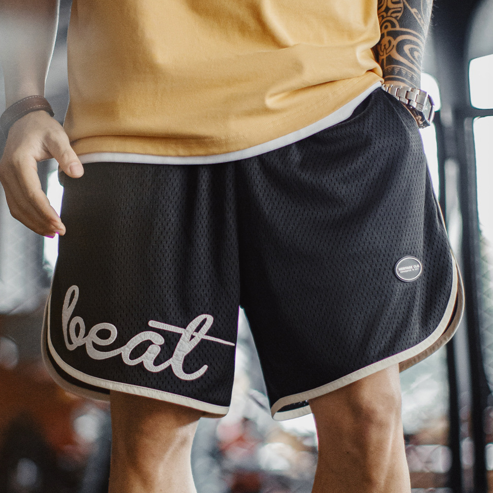 American black double-layer mesh basketball style breathable beach shorts