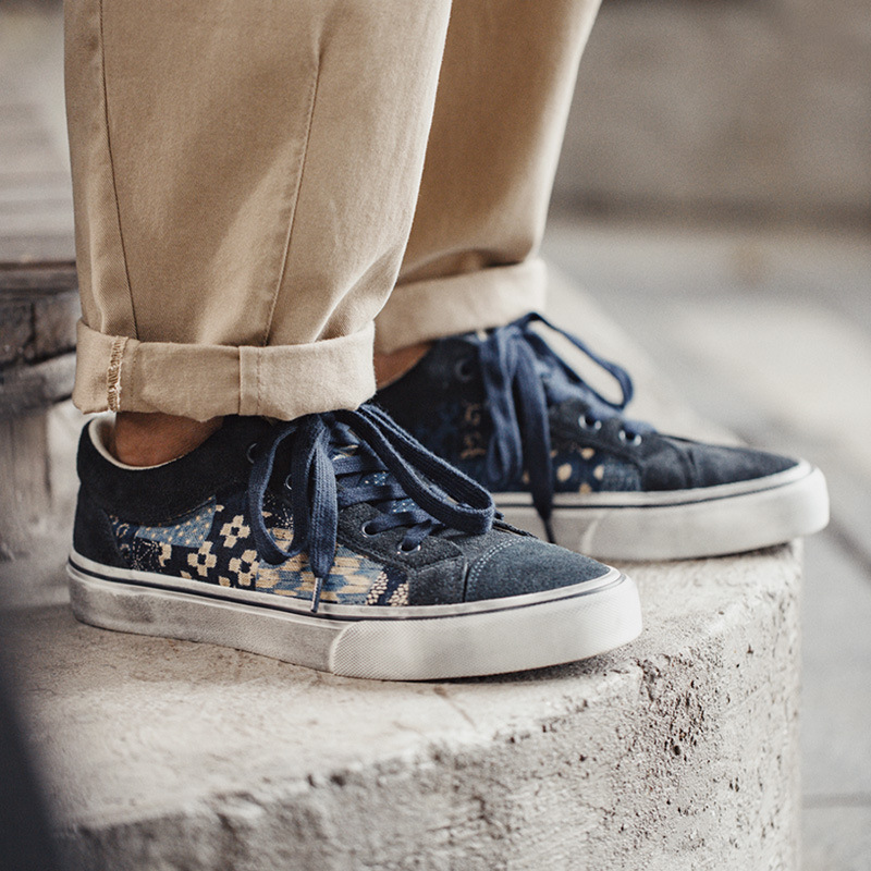 Maden Retro canvas shoes, cashew flower board shoes, trendy antique printed low cut casual student shoes