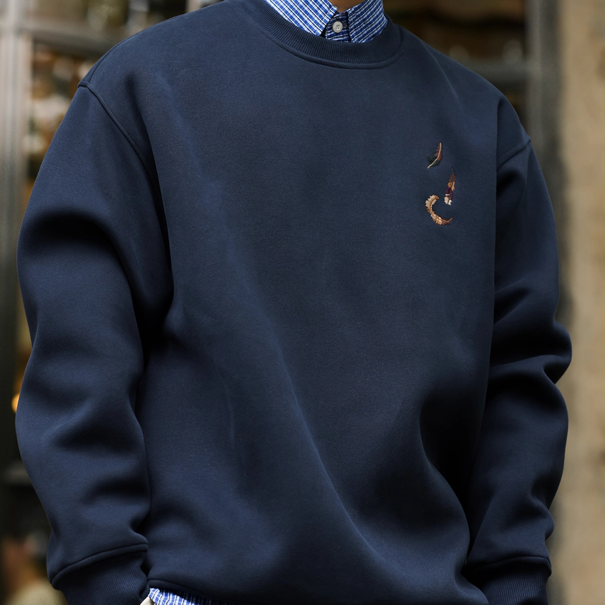 American retro 420g embroidered round neck men's casual sweatshirt