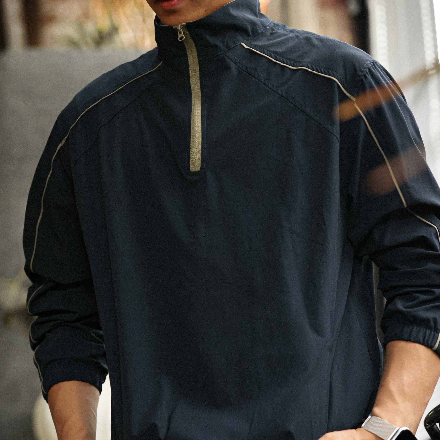 American retro half zipper stand up collar men's thin breathable outdoor casual sports jacket