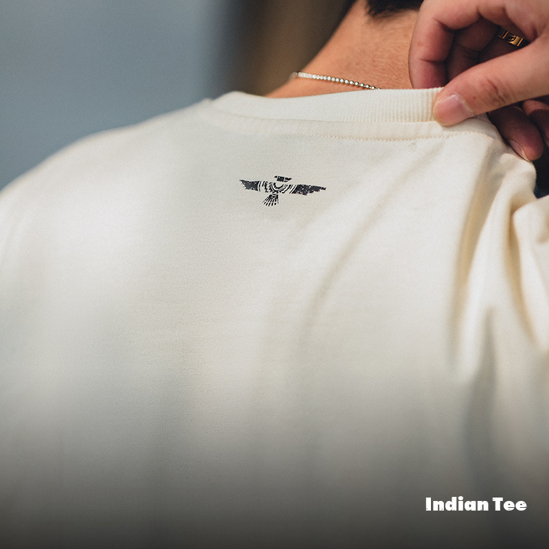 Maden Retro Indian feather print short sleeved distressed loose ethnic style T-shirt