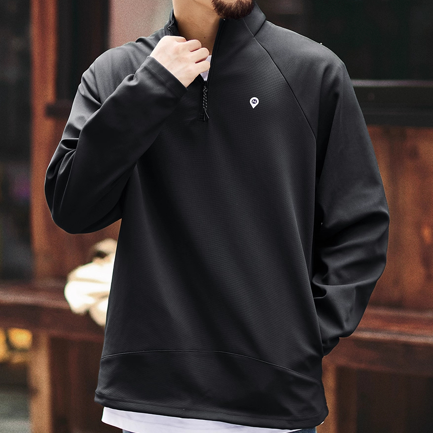 Stand Up Windproof Half Zipper Men'S 2025 Autumn New Loose Cityboy Shoulder Sweatshirt