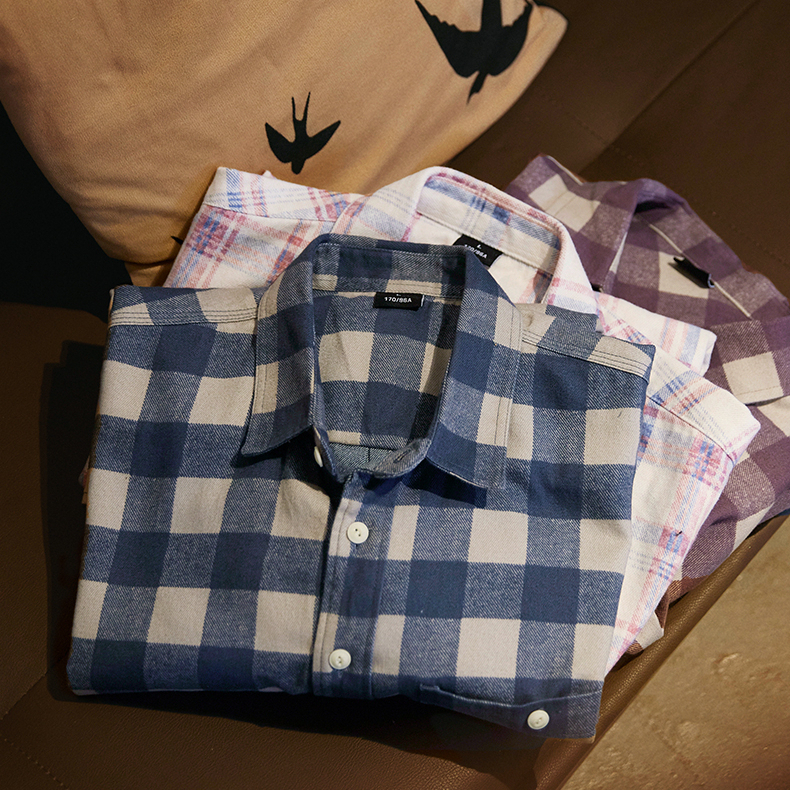 2025 Autumn New American Relaxation Men's Lyocell Blue Checkered Shirt