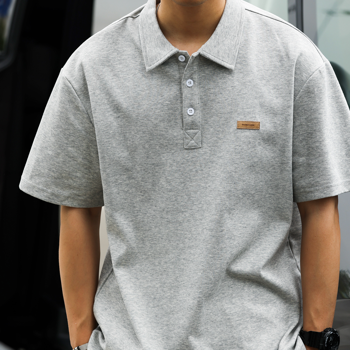 Summer Japanese men's loose collared casual short sleeved polo shirt