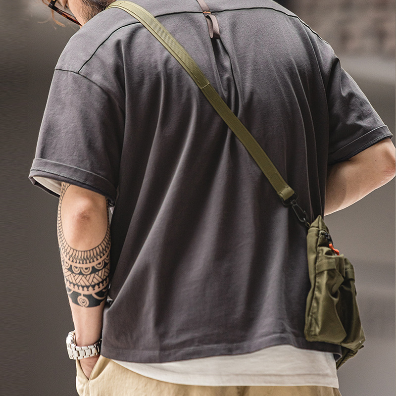 Maden casual outdoor functional style pure cotton pocket contrasting short sleeved T-shirt