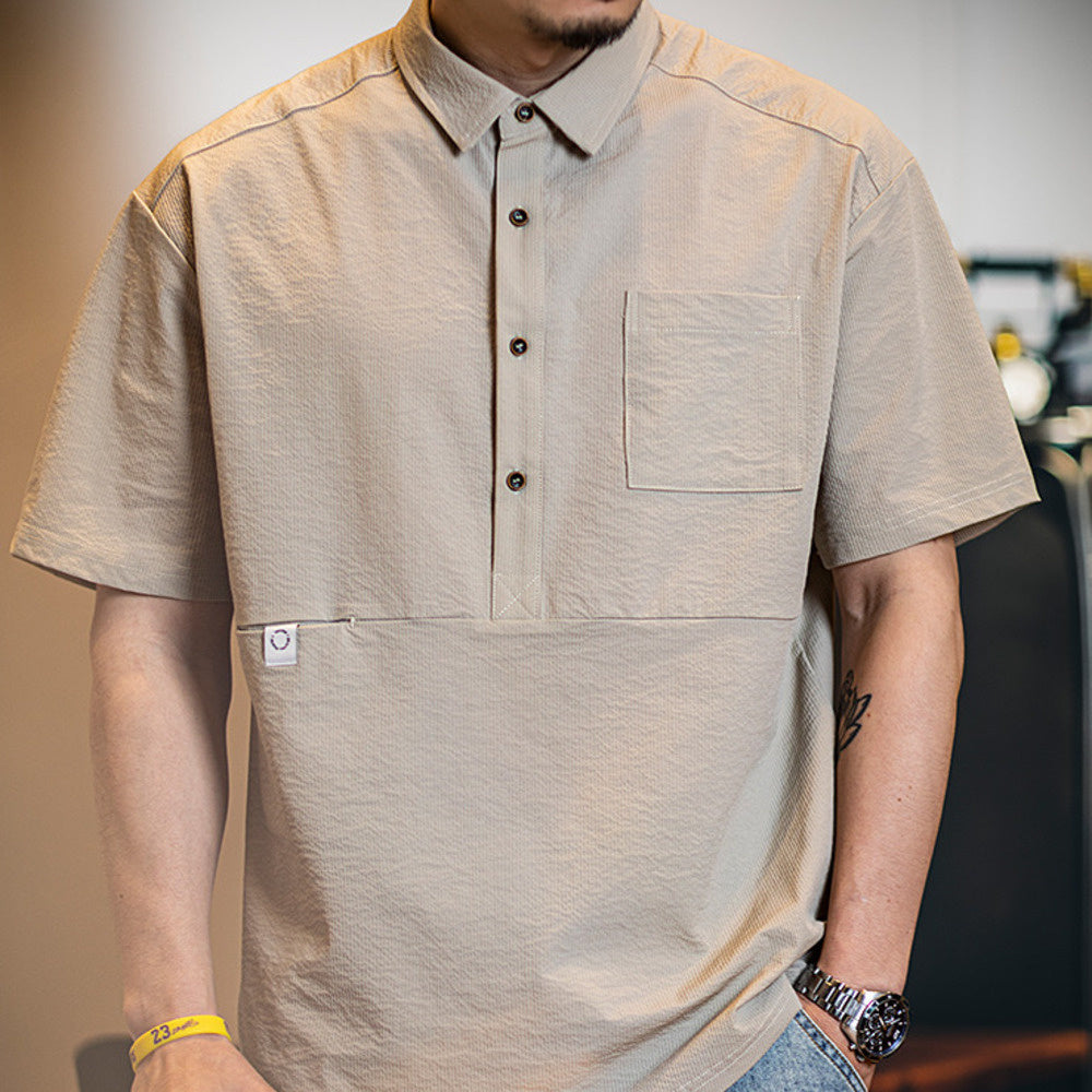 American retro men's summer new elastic casual versatile polo shirt