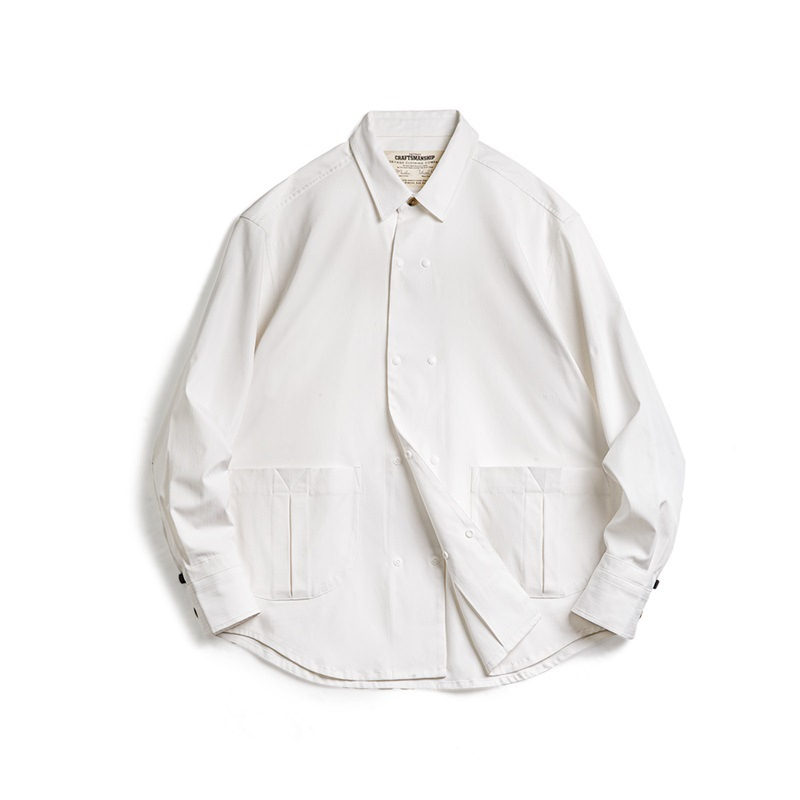 Maden casual herringbone double breasted long sleeved shirt versatile commuting collar white shirt