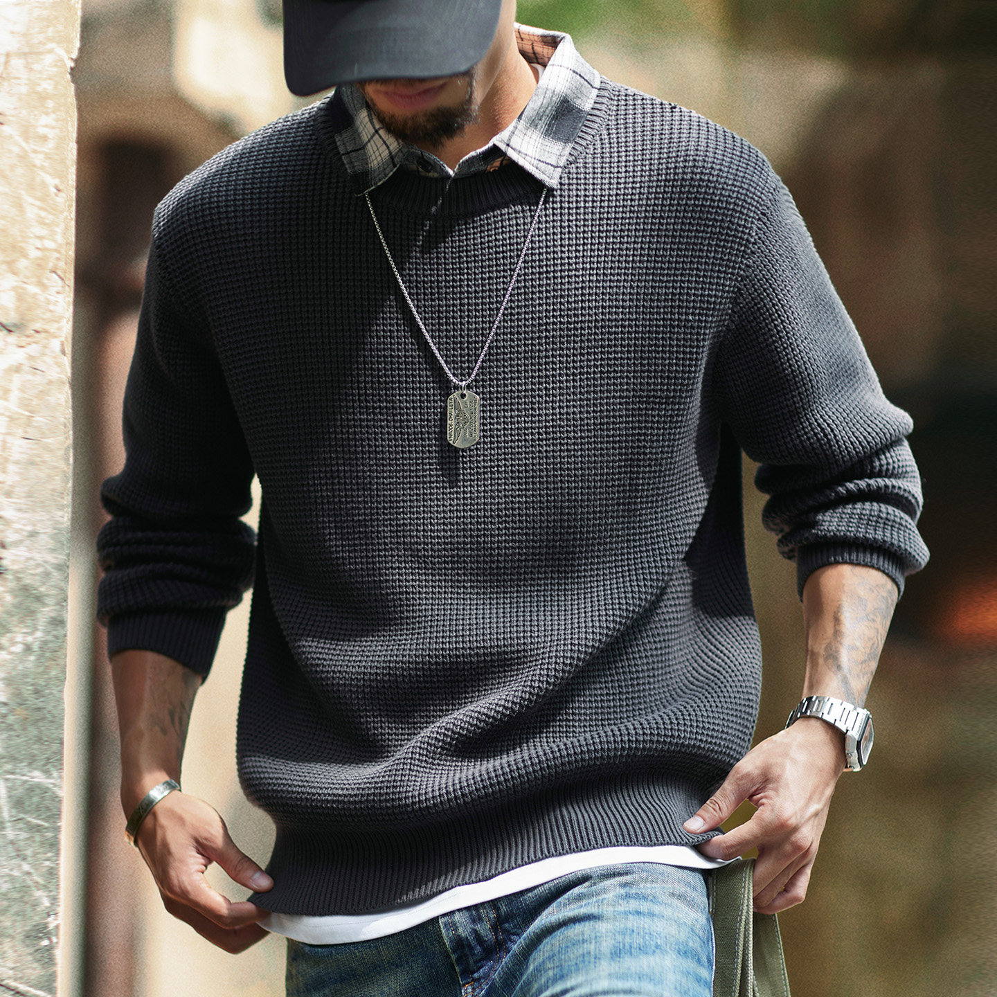 American Retro Fake Two-Piece Shirt Collar Men'S New Thick Warm Sweater