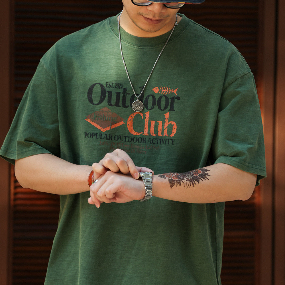 American retro men's 250g pure cotton round neck short sleeved T-shirt