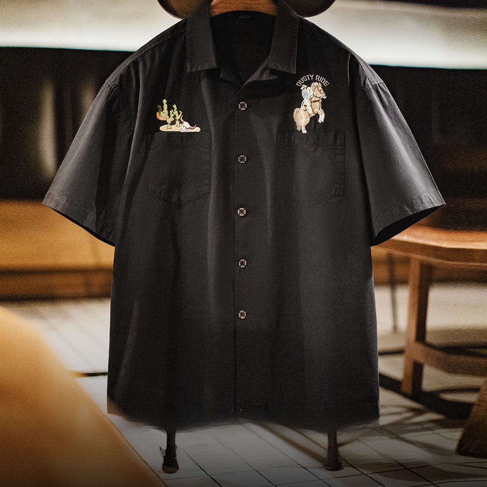 American Retro Peter Pan Collar Embroidered Cotton Shirt