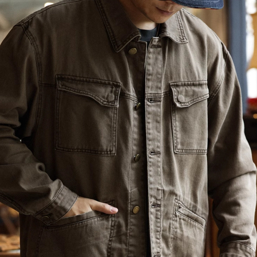 Atsu wash off hunting jacket men's multi pocket loose brown Detroit jacket