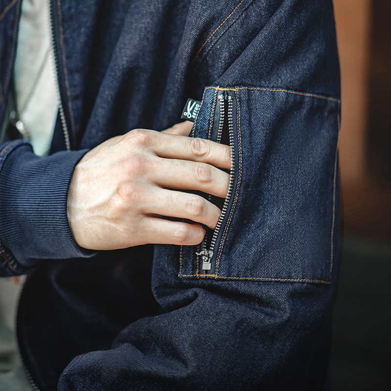 Maden Retro Denim MA1 Pilot Jacket Baseball Collar Amikaki Denim Coat