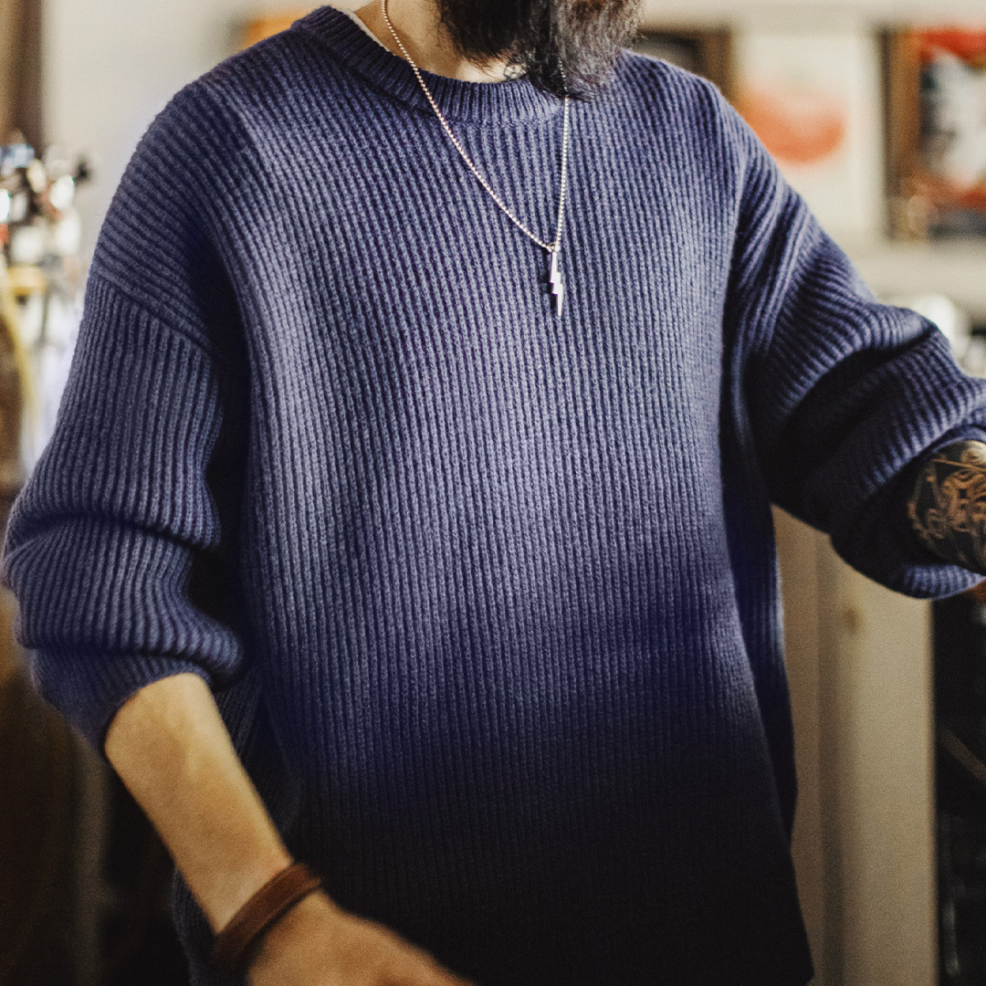 American Blue Pit Stripe Round Neck Pullover With Hanging Stripe Top