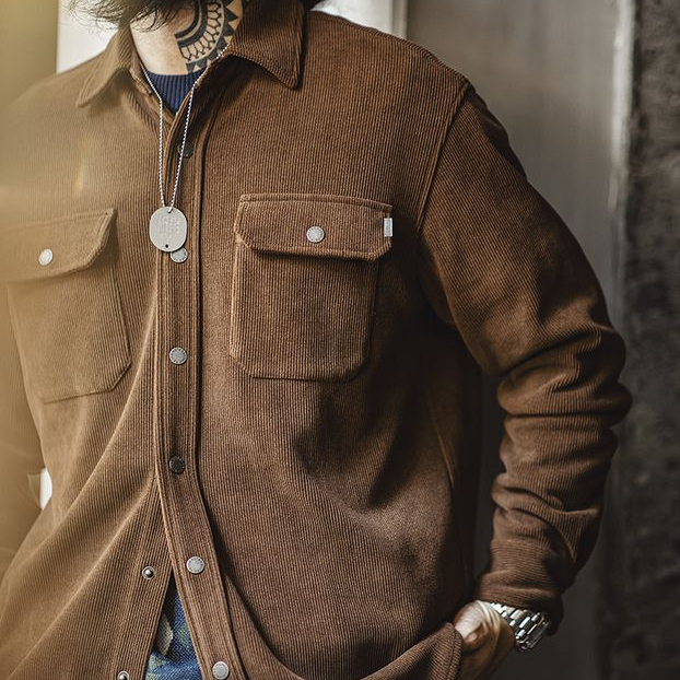 Maden Retro Heavy Knitted Velvet Shirt Jacket Imitation Corduroy Collar Jacket